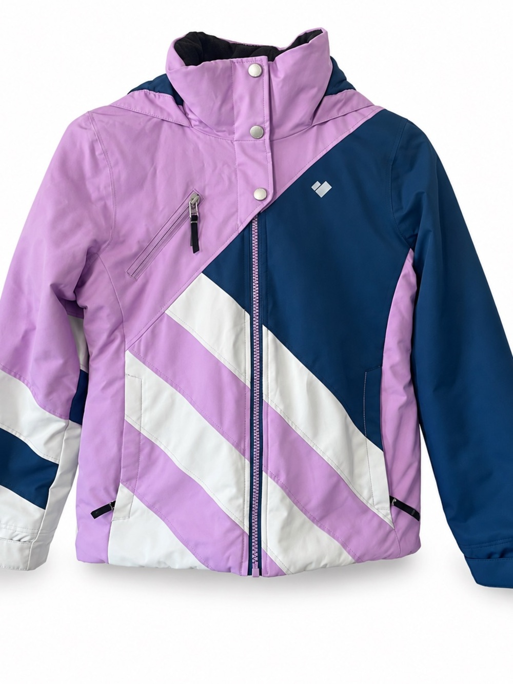 Obermeyer Teen Girls Ski Snowboard Jacket Size M 10-12 Purple Navy White Hooded